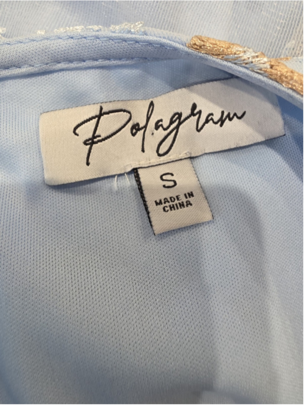 Polagram Blue Floral Embroidered Mesh Tulle Midi Dress NWT Sz S Short Bell Sleev - Picture 11 of 12